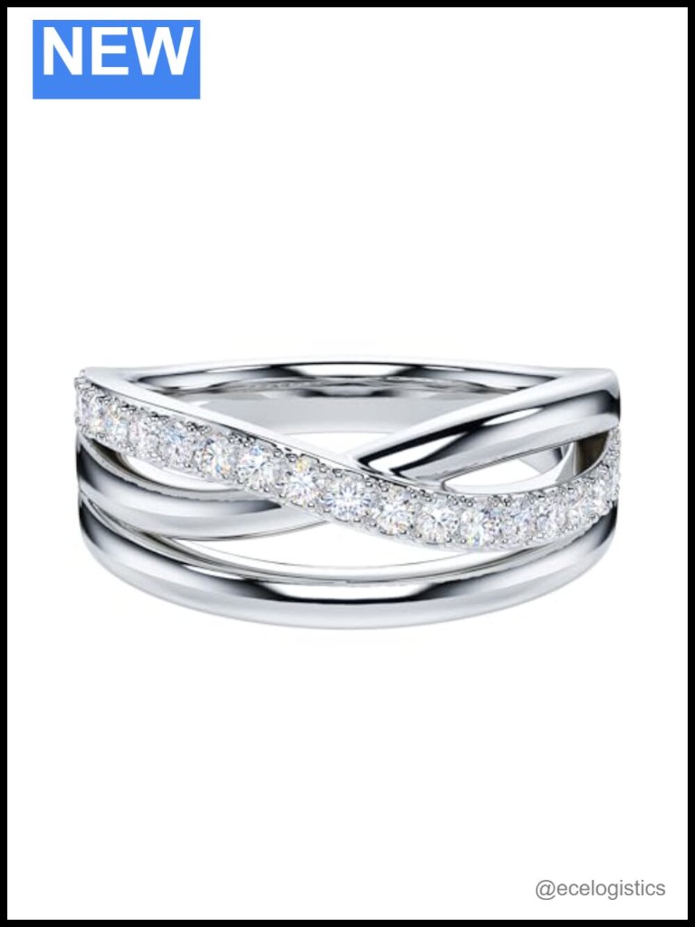 Genuine Moissanite Sterling Silver 7.5mm Crossover Infinity Wedding Ring